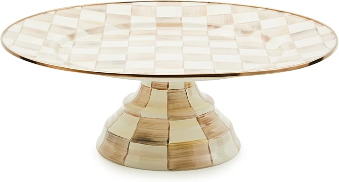 MACKENZIE-CHILDS Pedestal Platter, Mini, Brown-and-White Mocha Check