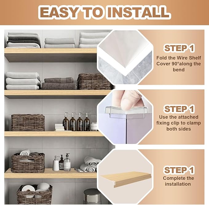 5 Pcs Wire Rack Covers 24x16x2.5 inch PVC Pantry Shelf Cover 0.31 inch Thick Removable Closet Wire Rack Shelf Covers,Decoration Kitchen Bathroom Office Shelving (Wood Color,24x16x2.5inch)