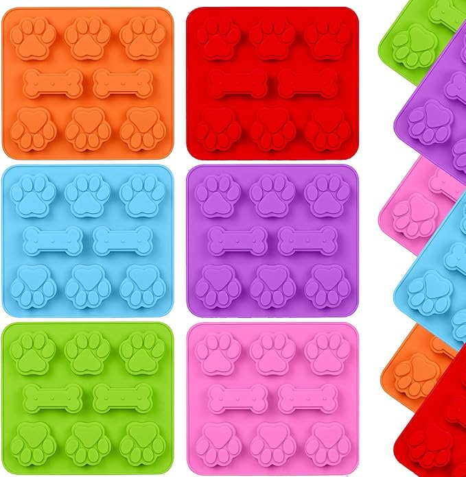 SAGOOITS 2 in 1 Puppy Dog Paw and Bone Silicone Molds,SAGOOITS Non-Stick Food Grade Silicone Molds for Chocolate, Candy, Jelly, Ice Cube, Dog （Set of 6 PCS)