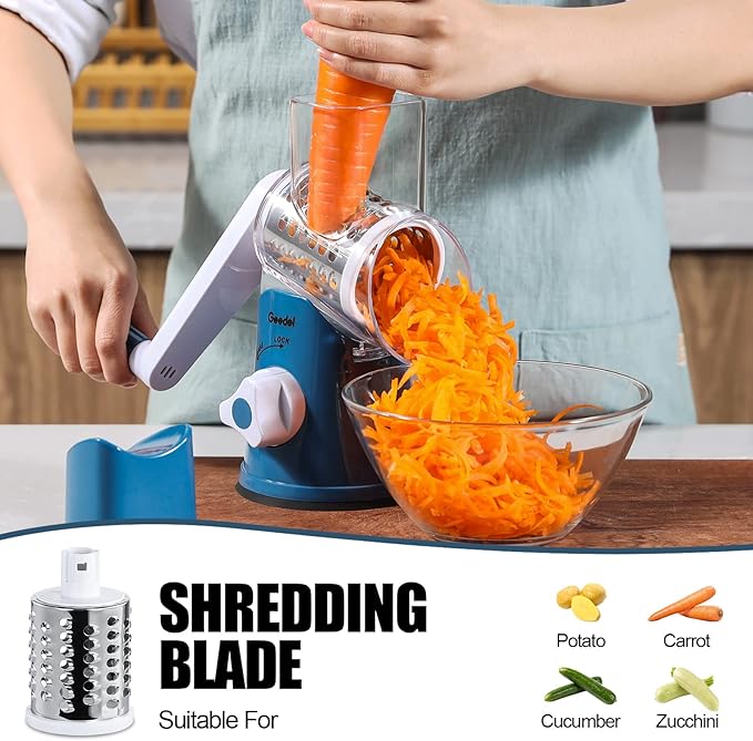 Geedel Rotary Cheese Grater Hand Crank, Cheese Shredder Vegetable Slicer