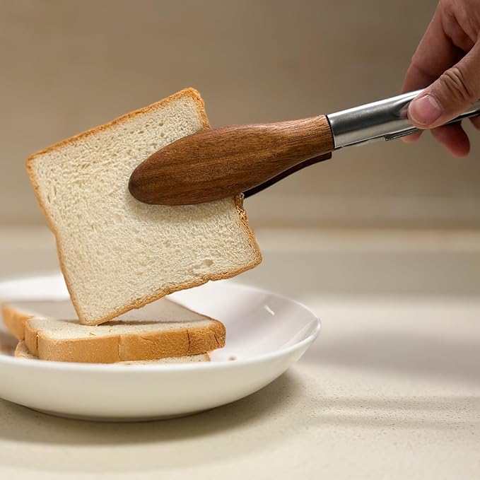 Wooden Tongs for Cooking with Walnut Wood Tips, Serving & Salad Tongs