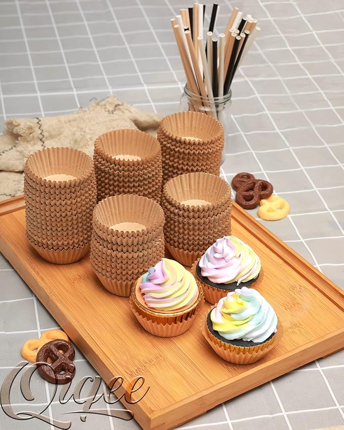 qiqee Natural Brown Cupcake Liners, 300 Count, Jumbo Size