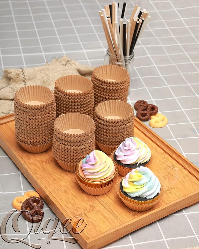 qiqee Natural Brown Cupcake Liners, 600 Count, Jumbo Size