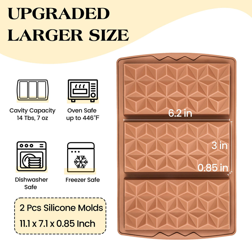 Fimary 2 Pcs Chocolate Bar Mold Deep Silicone Large Chocolate Molds Break Apart Pyramid Shape Thick Candy Bar Molds