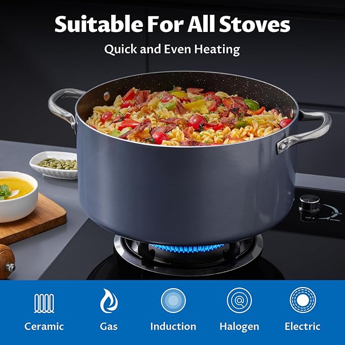 BEZIA 10 Quart Nonstick Stock Pot with Lid, Large Induction Cooking Pot