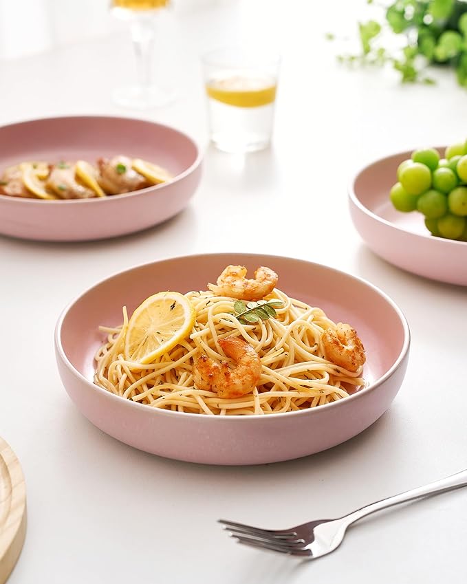 famiware Milkyway 33 oz Pasta Bowls Set of 6, Light Pink