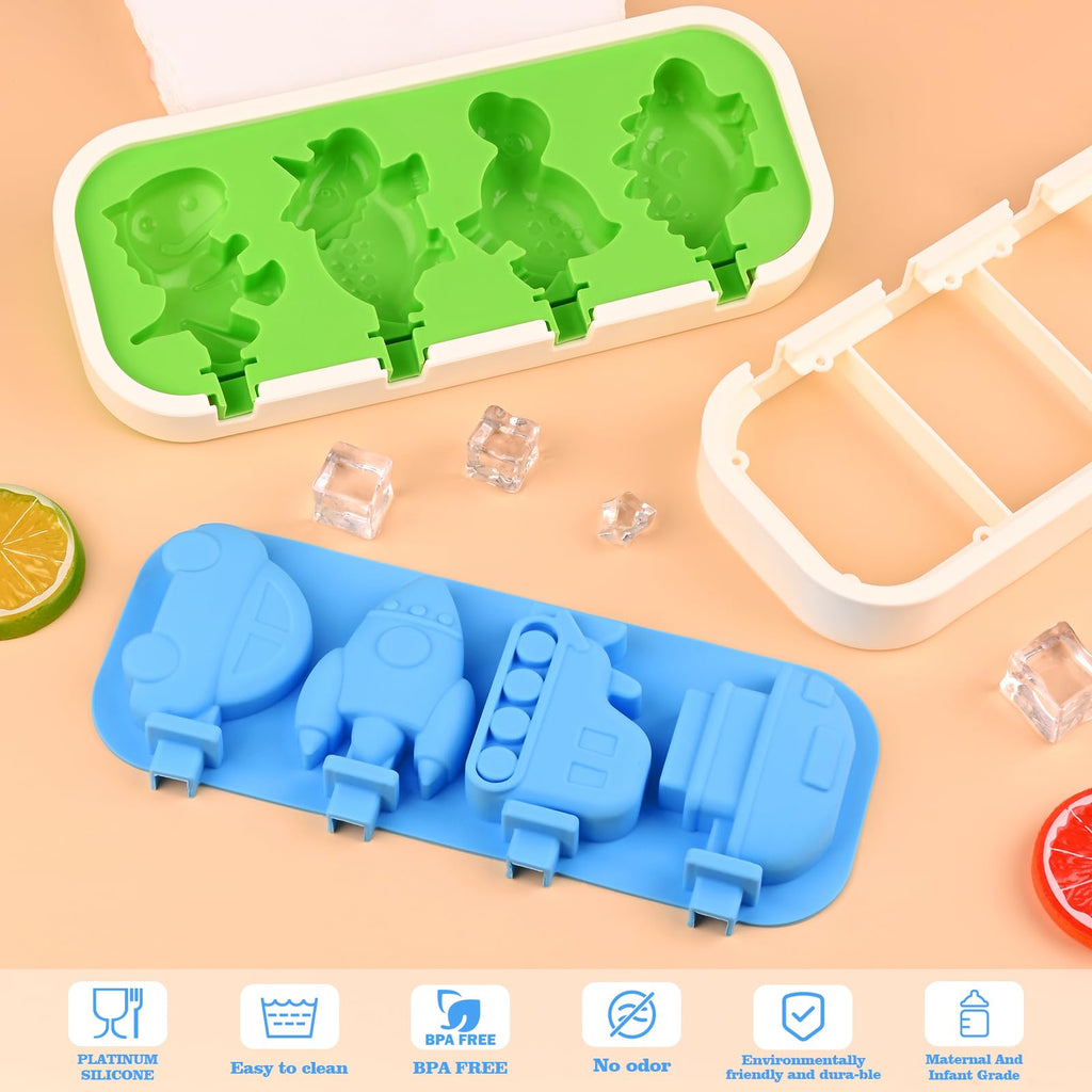 WMKGG Cartoon Silicone Popsicle Molds for Kids, 2 PCS Popsicles Molds