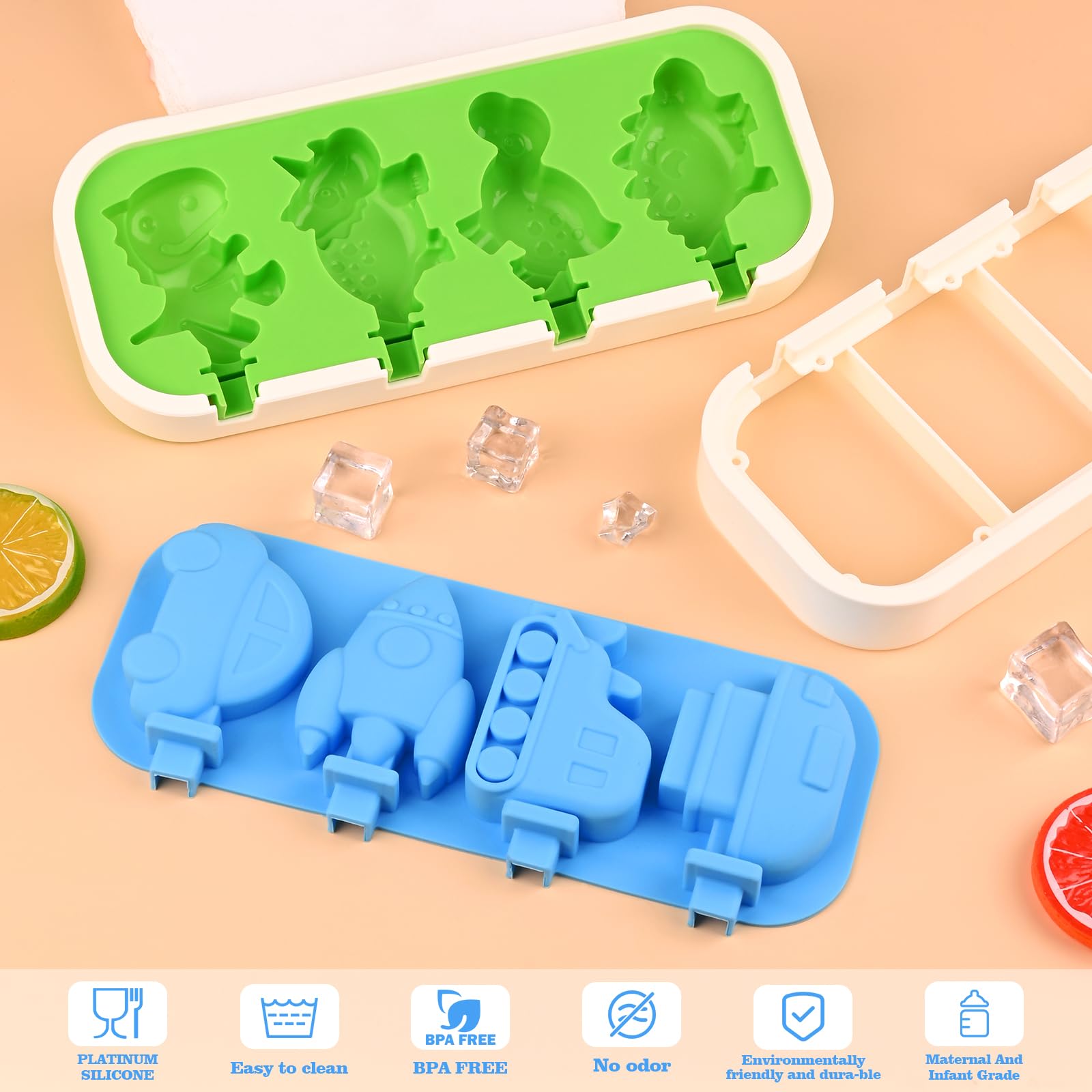 WMKGG Cartoon Silicone Popsicle Molds for Kids, 2 PCS Popsicles Molds