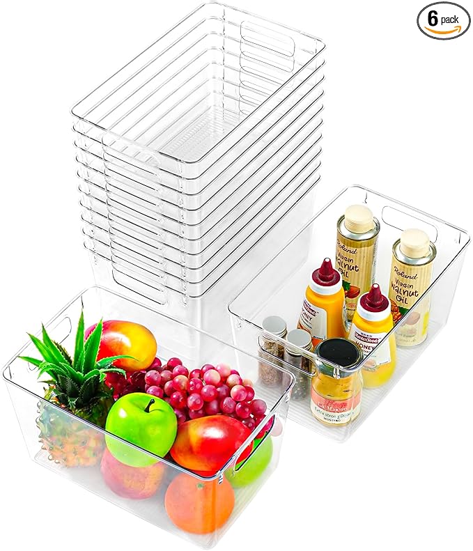 Freebat 12 Pack Pantry Organization and Storage,Clear Plastic Storage Bins