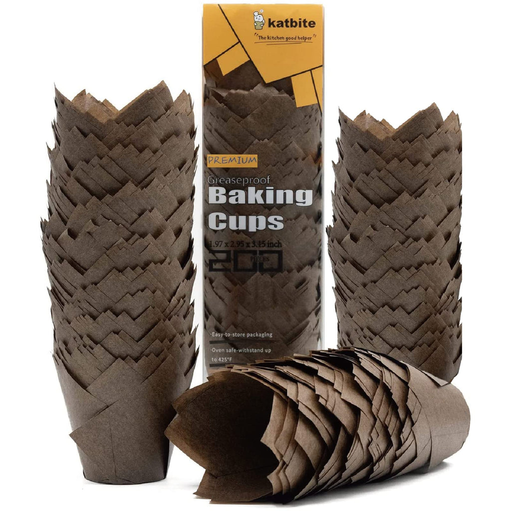 Katbite Tulip Cupcake Liners 200PCS, Muffin Baking Cups Holders, Coffee