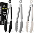Hotec 7-Inch Mini Silicone Kitchen Tongs, Heat Resistant Non-Stick Small Serving Tongs with Silicone Tips, Food Safe Cooking Tongs Set of 3 (Black, Grey, White)