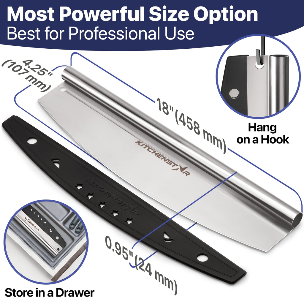 18-Inch Pizza Cutter Rocker Blade, 304 Stainless Steel Slicer Knife, Silver