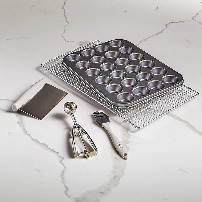 husMait 24-Cup Mini Muffin Pan - Non-Stick Carbon Steel Mini Cupcake Pan - Heavy Duty Metal Baking Tray, Warp-Resistant, PFOA Free & Dishwasher Safe