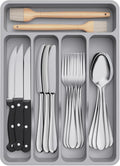 Lifewit Silverware Drawer Organizer Tray, Plastic Cutlery Storage for Kitchen, Flatware and Utensil Holder Divider for Spoons Forks Knives Tableware, 9.1 x 12.6", 5 Slots, Gray