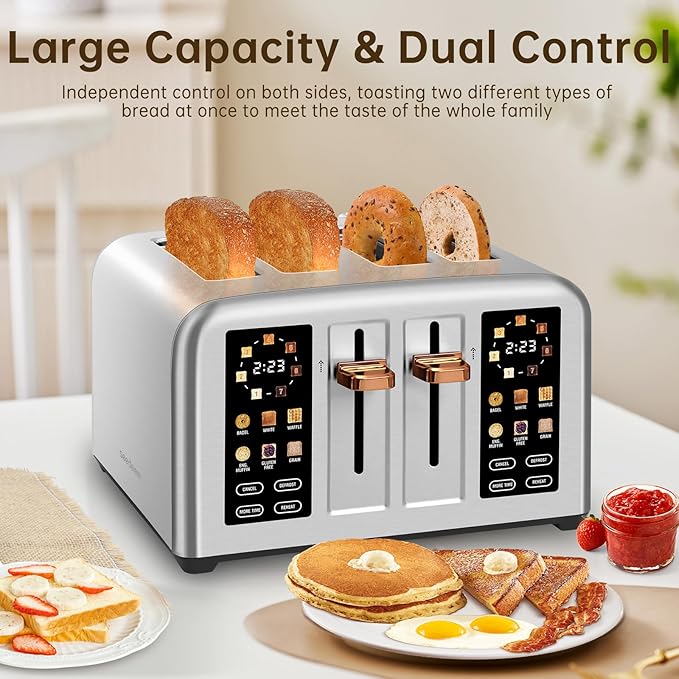 SEEDEEM 4-Slice Touchscreen Toaster, Stainless, 7 Shade, 1800W, Silver