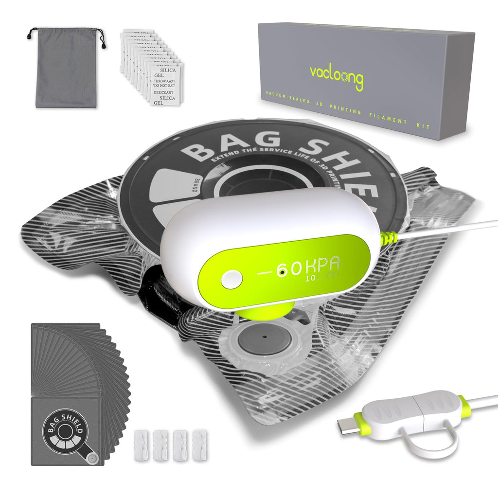 Vacloong Vacuum-Sealed 3D Printing Filament Kit, 20 Packs Lightproof Storage Bags with Vacuum Pump, Moisture-Proof Bags, Sorting & Storage of PA/DP/PC/PLA/ABS/TPU/ASA/PETG with Desiccant