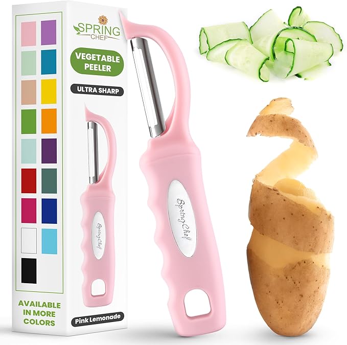 Spring Chef Swivel Vegetable Peeler with Soft Grip Handle, Pink Lemonade