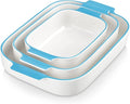 MALACASA Ceramic Baking Dishes Set of 3, Blue Trim Casserole for Oven, 9x13