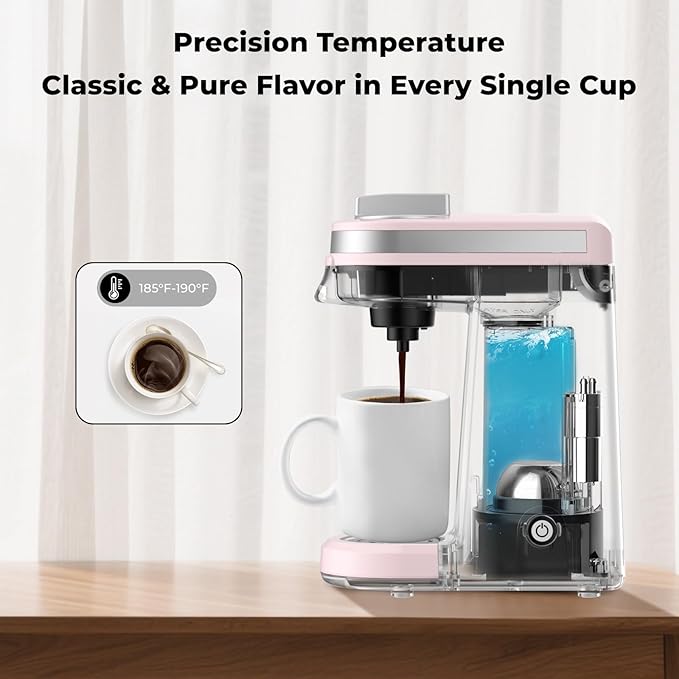 CHULUX Mini Single Serve Coffee Maker for K Cup, Fast Heating, Dusty Rose