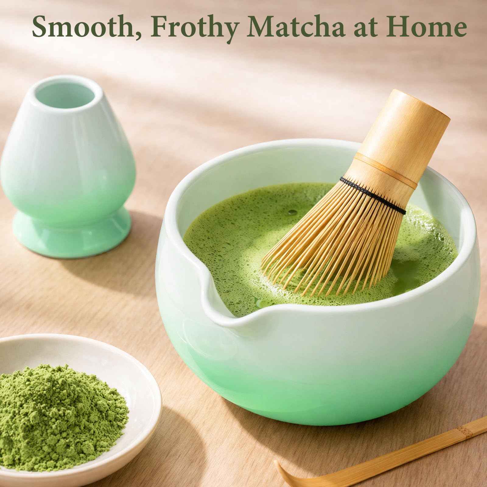 HUSHHAVN Matcha Whisk Set with Ceramic Bowl & Bamboo Chasen