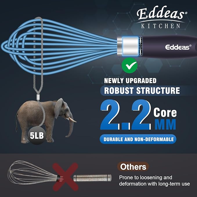 Eddeas Silicone Whisk, 500°F Heat Resistant Non Scratch Coated Whisks for Cooking Baking Balloon wisk, Kitchen Whisk Tool Set, for Stirring, Beating & Blending of 3 Size 7.5"+ 9" +11 inch