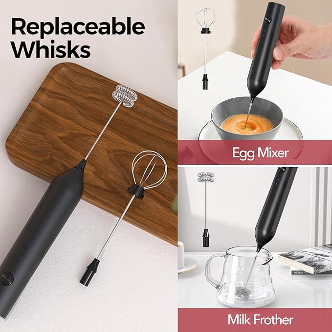 YARRAMATE Rechargeable Milk Frother, Electric Mixer with Stand