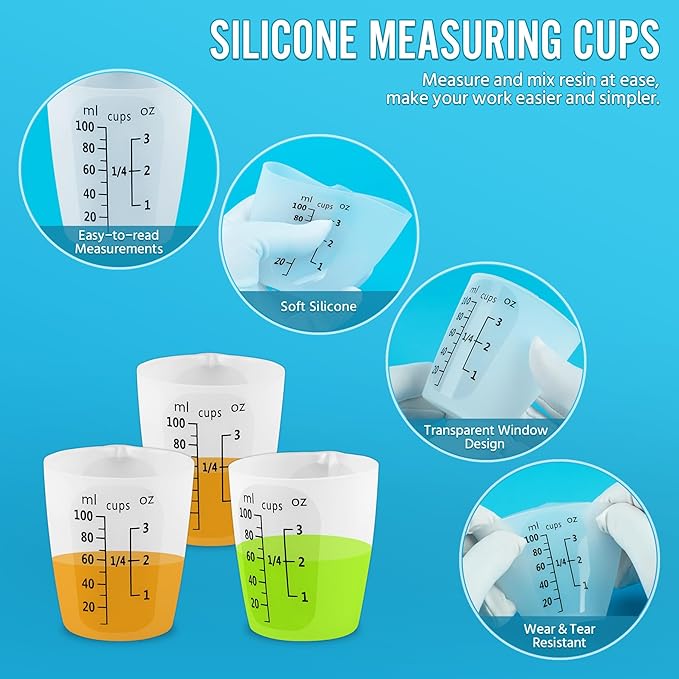SWIGRANCE 10Pcs Silicone Resin Mixing Measuring Cups 100ml / 3oz for Resin Supplies, Easy-to-Read Black Marks, Non-Stick Reusable Silicone Pouring Cups for Epoxy Mixing