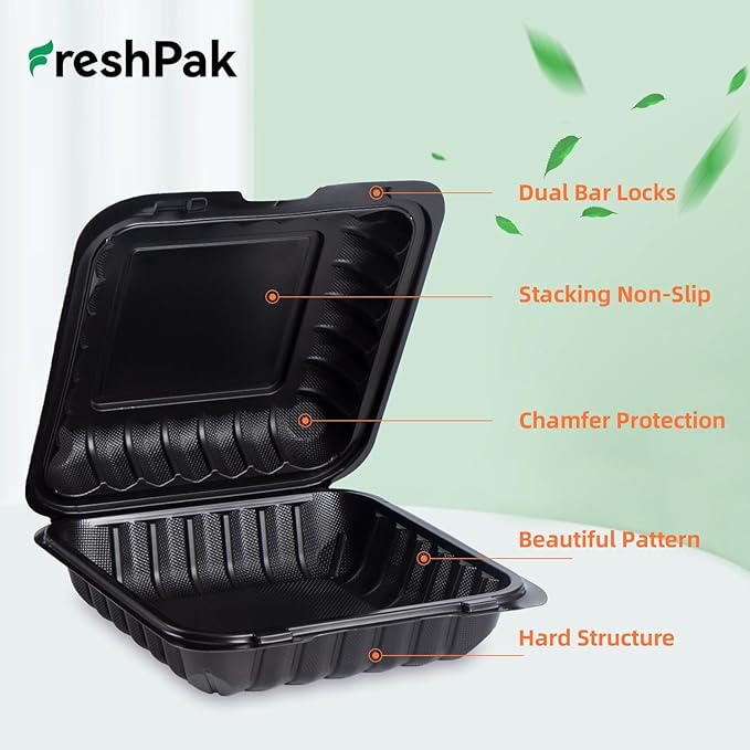 FRESHPAK 55-Pack 8x8 34oz Meal Prep Containers - Shrink Wrap Ready to Use