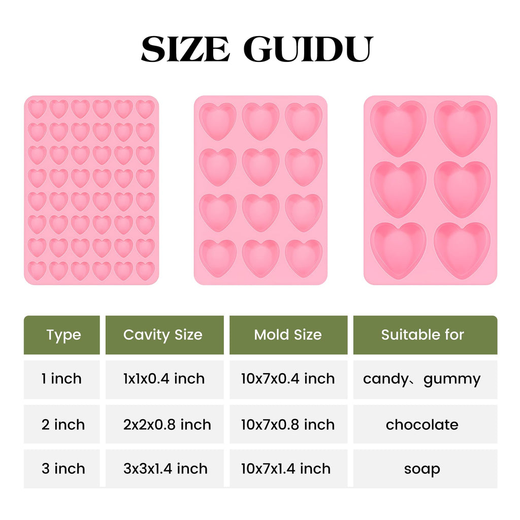 AOTASO 1 Inch Mini Heart Shaped Silicone Molds for Chocolate, Candy, Gummy, Soap (Set of 2, Pink)