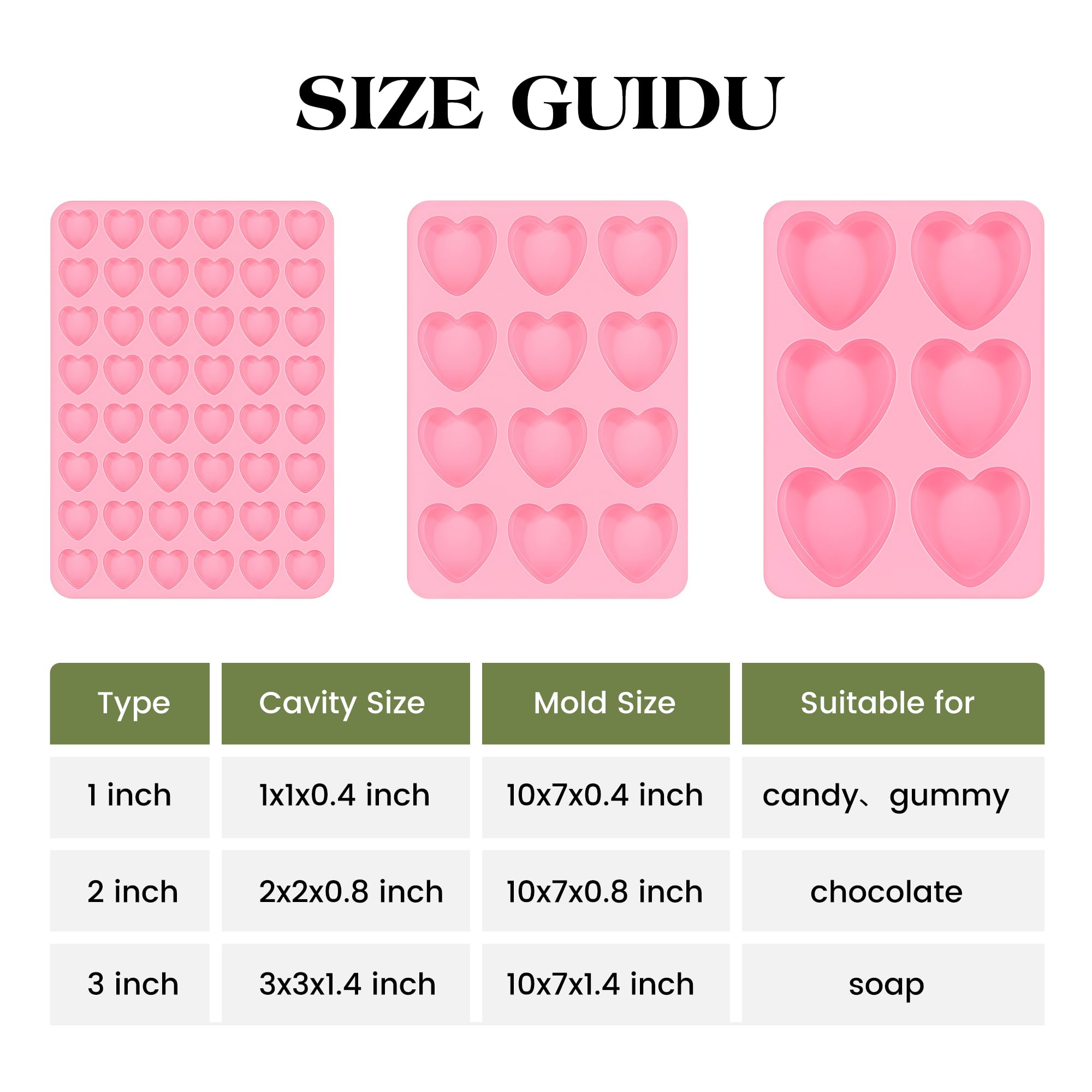 AOTASO 1 Inch Mini Heart Shaped Silicone Molds for Chocolate, Candy, Gummy, Soap (Set of 2, Pink)