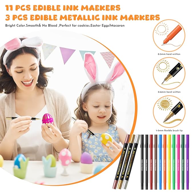 Jewem Edible Markers Food Coloring Pens 14Pcs Double Sided 0.5mm Tip