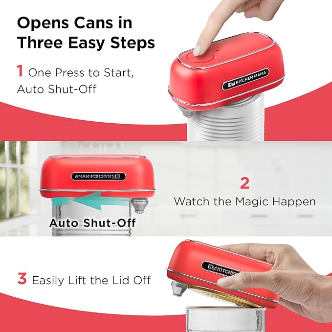Kitchen Mama Orbit One Rechargeable Electric Can Opener, Red