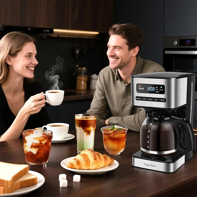 Taylor Swoden Programmable Coffee Maker 12 Cup, Black & Stainless Steel