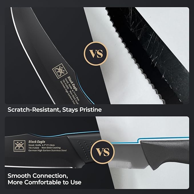 CuoCreate Steak Knives Set of 8, 4.7 Inch Dishwasher Safe Non-Serrated Table Knives, Ultra Sharp for Precise Cutting, Non-Stick Blade & Rust Proof, Easy to Maintain Ideal for Home Restaurant Party