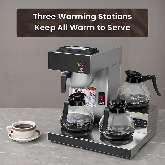 SYBO Commercial Coffee Maker with 3 Warmers and Decanters SF-CB-3GA