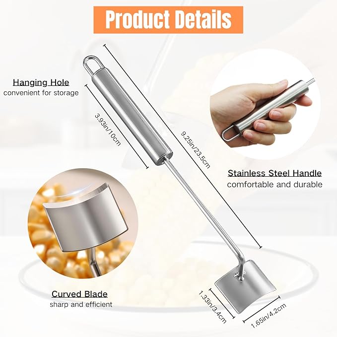 2 Pack Corn Peeler for Corn on the Cob, Stainless Steel Corn Cob Stripper Tool Long Handle Efficient Cob Remover Sweet Corn Cutter Removing Kernels for Home, Kitchens, Restaurant Chefs, Soups, Salads