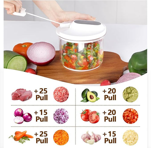 1000ML Onion Chopper, Large Hand Pull String Vegetable Food Chopper, White