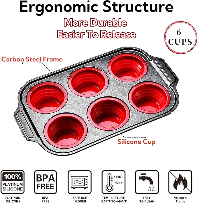 YiYeraio Muffin Pan, 6-Cup Nonstick Silicone Muffin Pans for Baking, Food-Grade Cupcake Pan for Oven, Microwave, Dishwasher Safe, BPA-Free Silicone Baking Mold for Muffins, Cupcakes, Egg Muffins