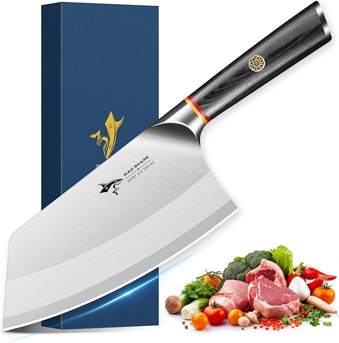 MAD SHARK 7 Inch Meat Cleaver Knife Professional German Stainless Steel