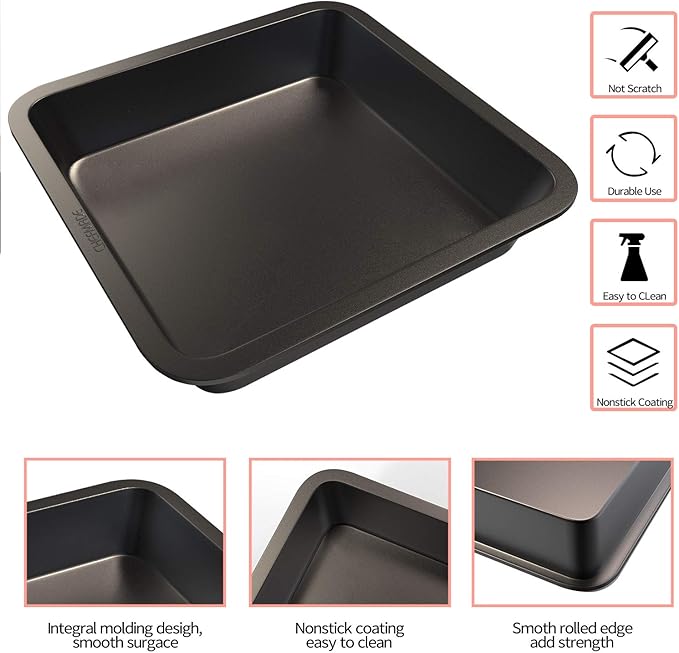 CHEFMADE Square Cake Pan, Non-Stick 8 Inch Carbon Steel Deep Baking Pan