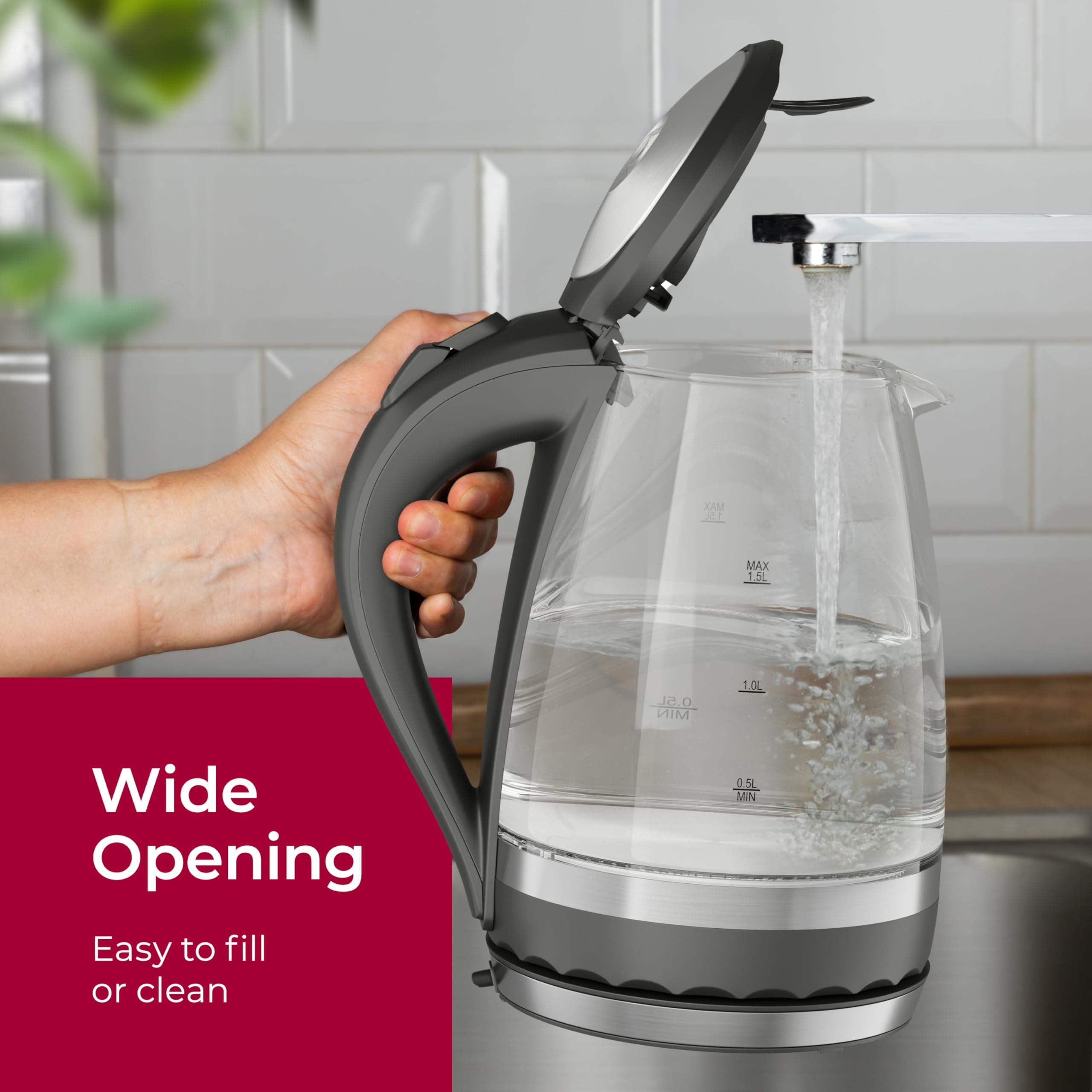 MuellerLiving Glass Kettle 1.5L 1500W LED Light Electric Tea Kettle Automatic Shut-Off with SpeedBoil Tech and Boil-Dry Protection