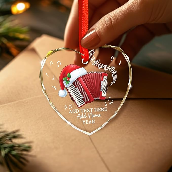 Personalized Text Name & Year Accordionist Glass Ornament, Accordion Instrument Christmas Tree Ornaments, Custom Accordion Player Christmas Ornament 2026, Xmas Decor Gifts for Music Lovers