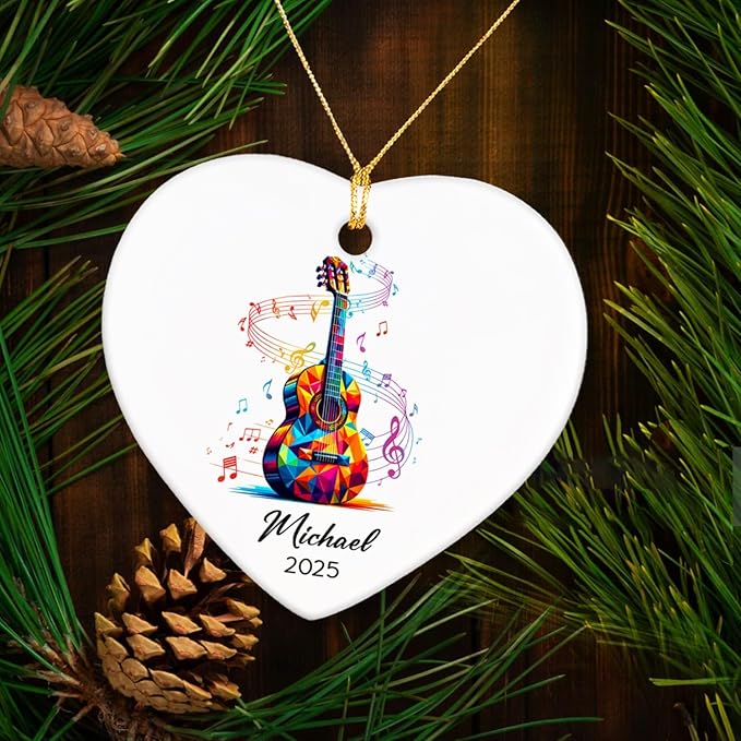 Personalized Guitar Instrument Ceramic Ornament Gifts for Guitarist, Guitar Player Christmas Ornaments Tree Hanging, Custom Name & Year Guitarist Ornaments Xmas 2026, Music Lovers Ceramic Ornament