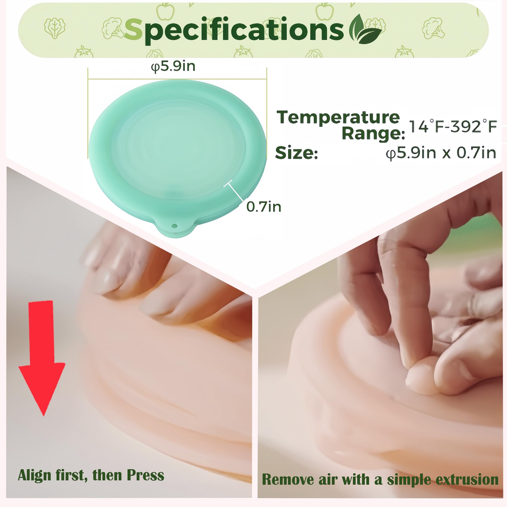 Silicone Reusable Vacuum-Seal Storage Containers for Fridge,Fresh Fruit,Vegetables,Garlic,Onions,Lemons,Potatoes,Meat,for Microwave Oven Heating,Freezer,Dishwasher,Avocado Saver,Tomato Holder,3 Pack