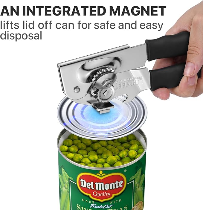 UHIYEE Heavy Duty Hand Can Opener with Comfortable Grip for Seniors, Black