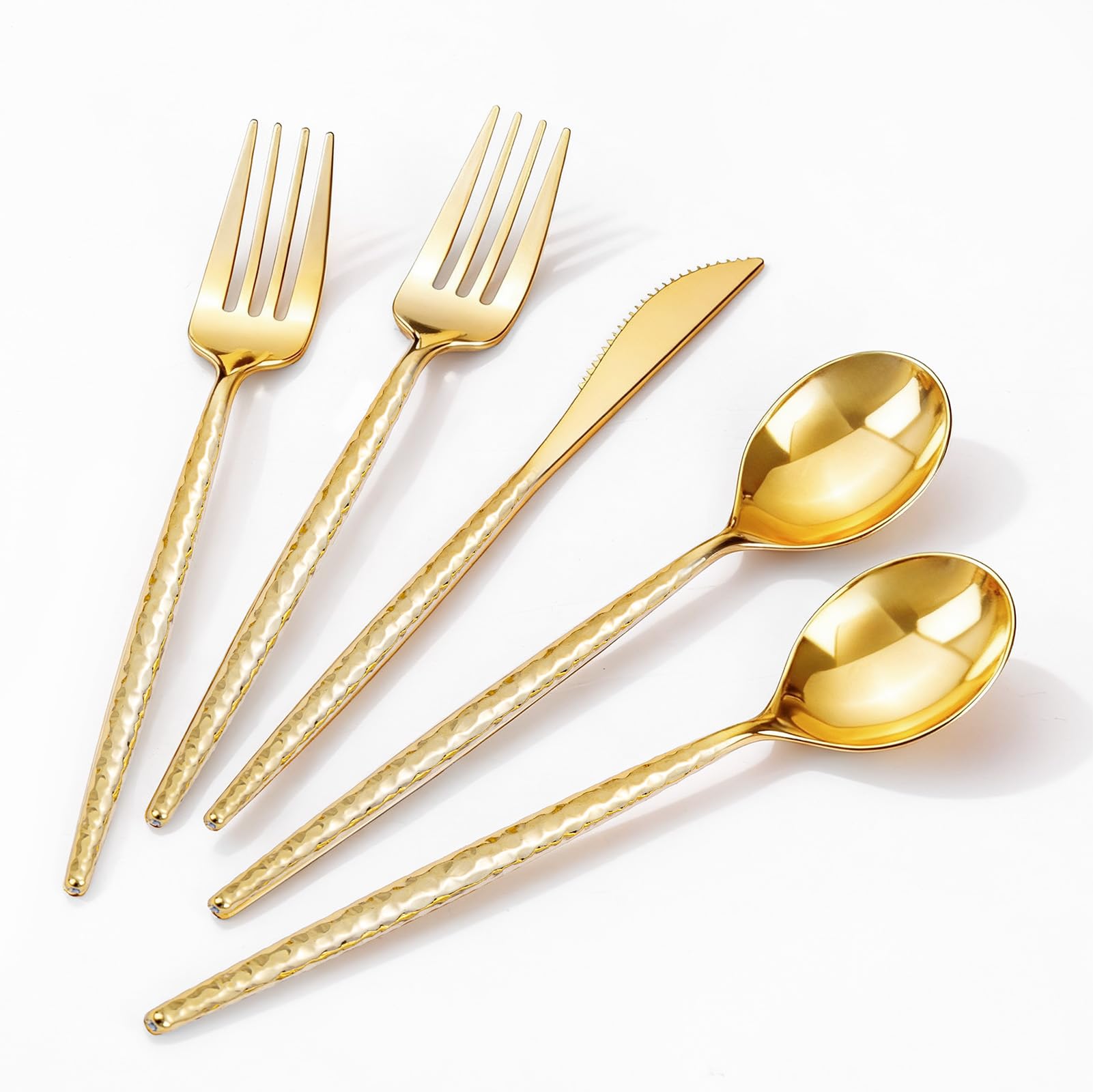 Rubtlamp 90Pcs Gold Plastic Silverware, Gold Disposable Utensils, Hammered Plastic Silverware, Plastic Forks And Spoons Set Include 30 Forks, 30 Knives,30 Spoons For Daily Use