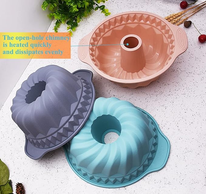 Kenond 2 Pack 9.5 Inch Silicone Fluted Cake Pan, With Sturdy Handle