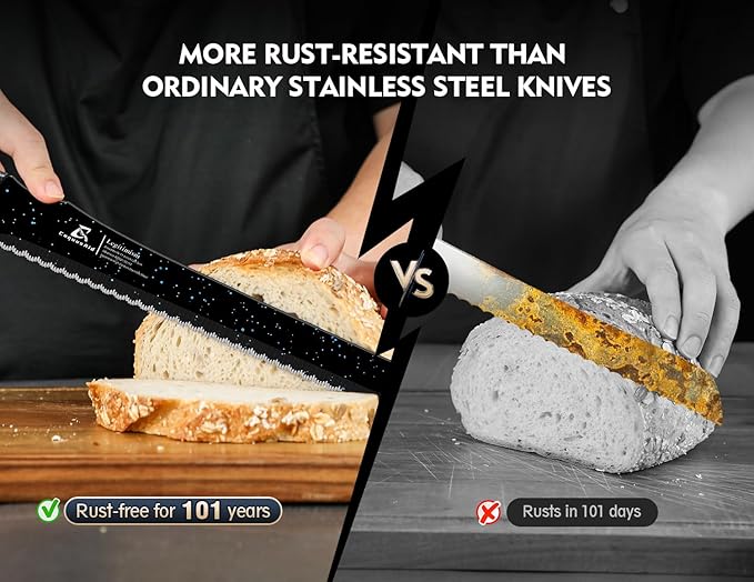 CoquusAid Upgrade Bread Knife for Homemade Bread, World‘s 1st Double Serrated Knife for Crusty Sourdough, 11.6 Inch Stainless Steel Bread Slicer, Professional Sourdough Cutter, Ideal Gift, Black