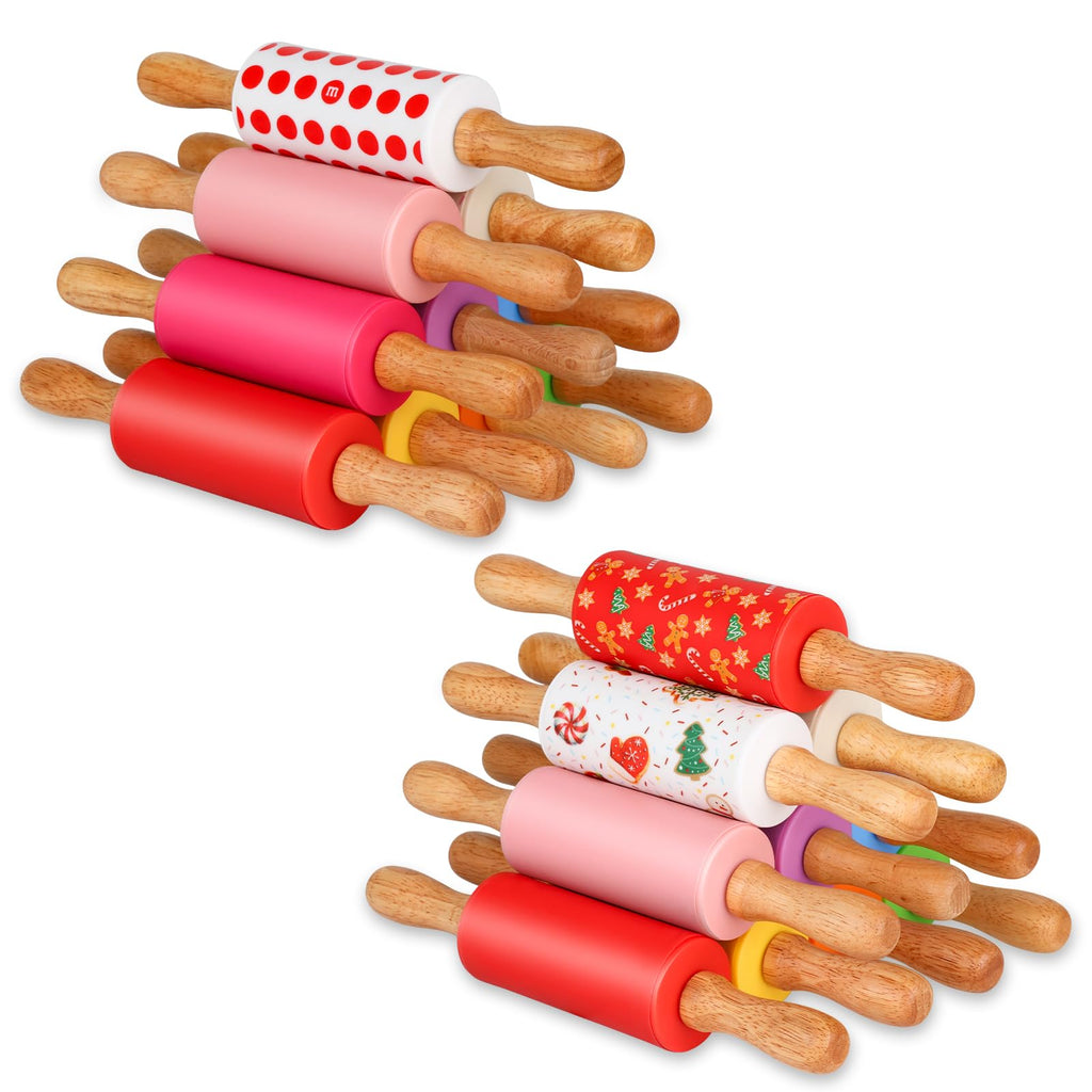 Honglida Mini Silicone Rolling Pin for Kids, Non-stick Surface Wood Handle, 9 Inch 20 Pack