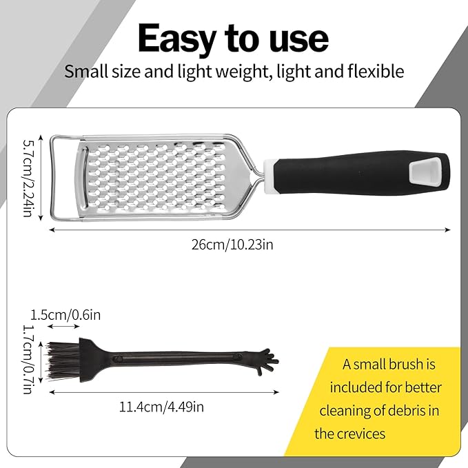 IQworks Handheld Cheese Grater - Mirror Stainless Steel Blades, Lightweight & Ultra-Smooth & Rustproof - Non-Slip Comfortable Handle for Parmesan, Mozzarella, Hard & Soft Cheeses - Dishwasher Safe